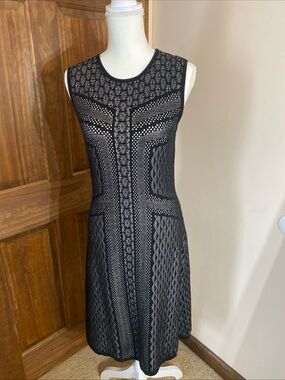 Sleeveless Black Patterned Knit Mini Dress